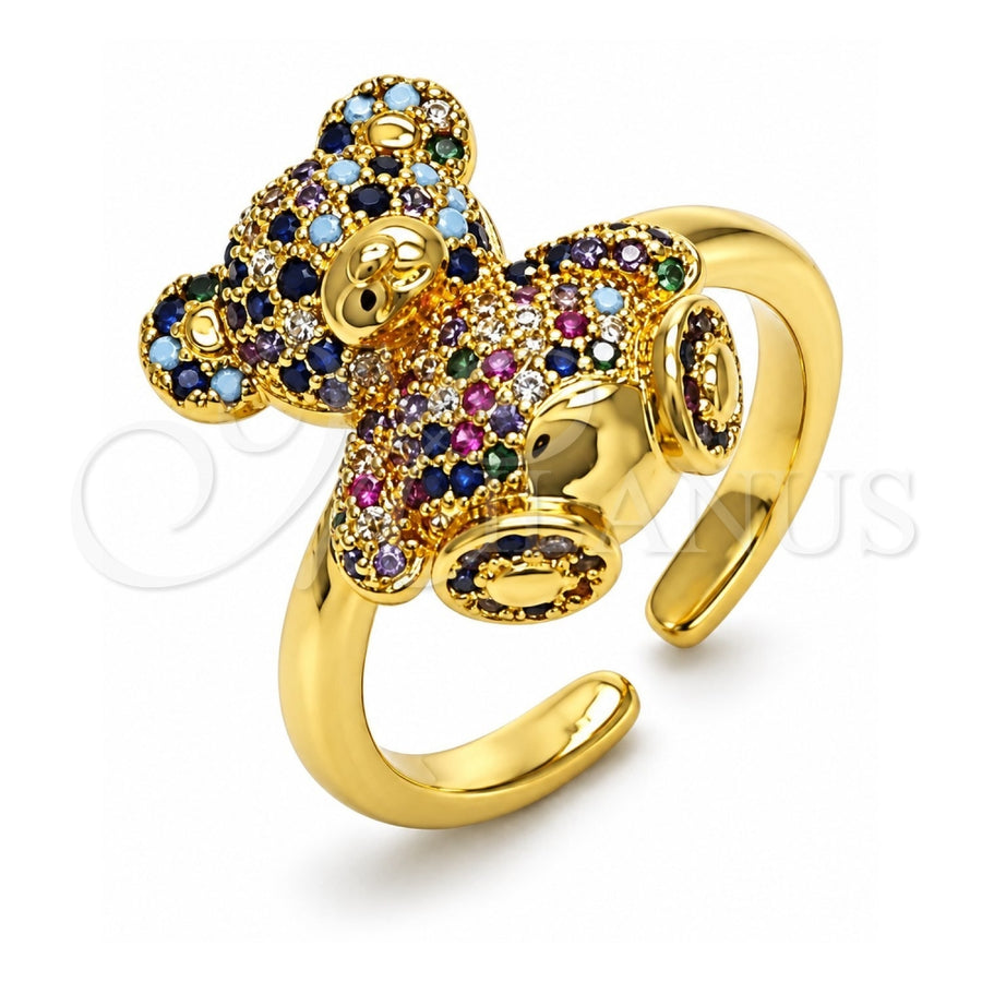 Oro Laminado Multi Stone Ring, Gold Filled Style Teddy Bear Design, with Multicolor Micro Pave, Polished, Golden Finish, 01.341.0112.4 (One size fits all)