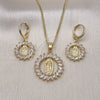 Oro Laminado Earring and Pendant Adult Set, Gold Filled Style Guadalupe and Baguette Design, with White Cubic Zirconia, Polished, Golden Finish, 10.316.0073