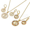 Oro Laminado Earring and Pendant Adult Set, Gold Filled Style Guadalupe and Baguette Design, with White Cubic Zirconia, Polished, Golden Finish, 10.316.0073