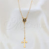 Oro Laminado Thin Rosary, Gold Filled Style Altagracia and Cross Design, with Ivory Pearl, Polished, Golden Finish, 09.02.0051.18