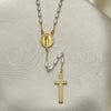 Oro Laminado Medium Rosary, Gold Filled Style Altagracia and Cross Design, with Ivory Pearl, Polished, Golden Finish, 09.02.0052.24