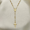 Oro Laminado Thin Rosary, Gold Filled Style Cross and Divino NiÃ±o Design, Polished, Tricolor, 09.02.0053.18
