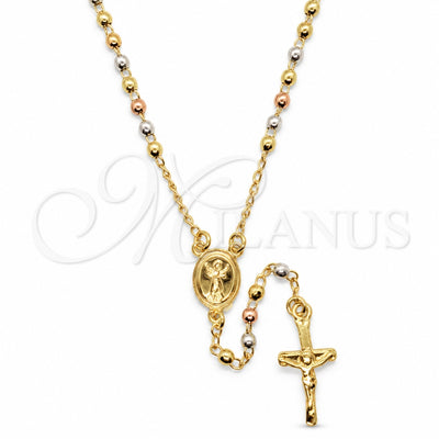 Oro Laminado Thin Rosary, Gold Filled Style Cross and Divino NiÃ±o Design, Polished, Tricolor, 09.02.0053.18 for wholesale, main product view