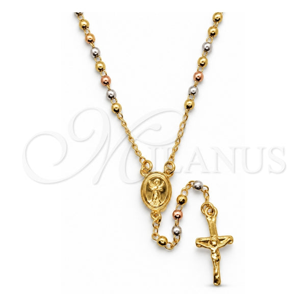 Oro Laminado Thin Rosary, Gold Filled Style Cross and Divino NiÃ±o Design, Polished, Tricolor, 09.02.0053.18