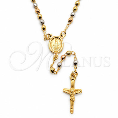 Oro Laminado Thin Rosary, Gold Filled Style Cross and Altagracia Design, Polished, Tricolor, 09.02.0054.18 for wholesale, main product view