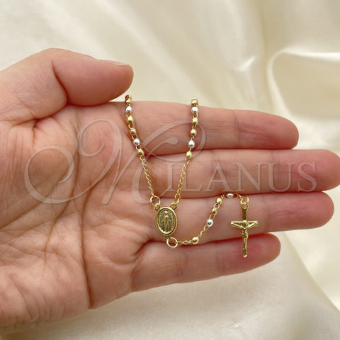 Oro Laminado Thin Rosary, Gold Filled Style Cross and Altagracia Design, Polished, Tricolor, 09.02.0054.18