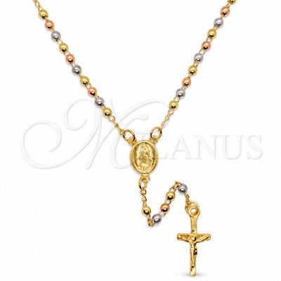 Oro Laminado Thin Rosary, Gold Filled Style Cross and Guadalupe Design, Polished, Tricolor, 09.02.0055.18 for wholesale, main product view