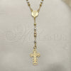 Oro Laminado Thin Rosary, Gold Filled Style Cross and Divino NiÃ±o Design, Polished, Tricolor, 09.02.0056.18
