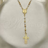 Oro Laminado Thin Rosary, Gold Filled Style Guadalupe and Cross Design, Polished, Tricolor, 09.02.0057.18