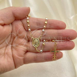 Gold Filled Jewelry — Thin Rosary Guadalupe and Cross Design Polished Tricolor — main product view — SKU 153503 | Oro Laminado joyería — Thin Rosary Guadalupe and cruz diseño pulido Tricolor — SKU 153503