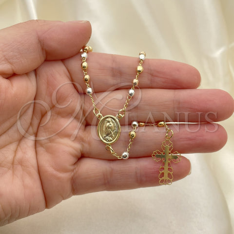 Oro Laminado Thin Rosary, Gold Filled Style Guadalupe and Cross Design, Polished, Tricolor, 09.02.0057.18