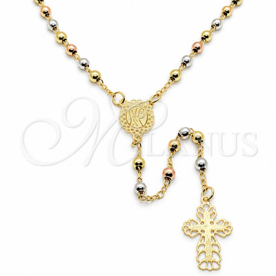 Oro Laminado Thin Rosary, Gold Filled Style Cross and Virgen Maria Design, Polished, Tricolor, 09.02.0058.18 for wholesale, main product view