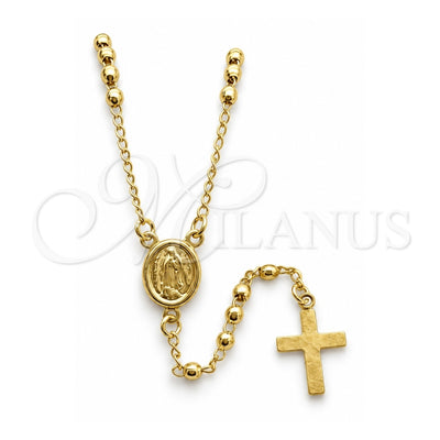 Oro Laminado Thin Rosary, Gold Filled Style Cross and Guadalupe Design, Polished, Golden Finish, 09.02.0061.18