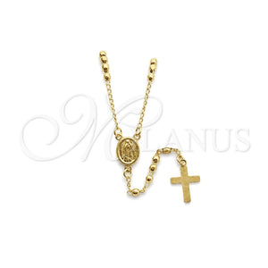 Oro Laminado Thin Rosary, Gold Filled Style Cross and Guadalupe Design, Polished, Golden Finish, 09.02.0061.18