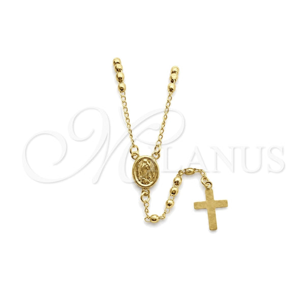 Oro Laminado Thin Rosary, Gold Filled Style Cross and Guadalupe Design, Polished, Golden Finish, 09.02.0061.18