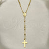 Oro Laminado Thin Rosary, Gold Filled Style Cross and Virgen Maria Design, Polished, Golden Finish, 09.02.0061.18