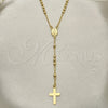 Oro Laminado Thin Rosary, Gold Filled Style Cross and Virgen Maria Design, Polished, Golden Finish, 09.02.0061.18