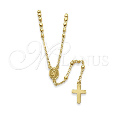 Oro Laminado Thin Rosary, Gold Filled Style Cross and Virgen Maria Design, Polished, Golden Finish for wholesale, main product view