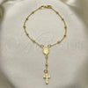 Oro Laminado Bracelet Rosary, Gold Filled Style Cross and Altagracia Design, Polished, Golden Finish, 09.02.0066.08