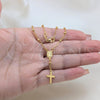 Oro Laminado Bracelet Rosary, Gold Filled Style Cross and Virgen Maria Design, Polished, Golden Finish, 09.02.0067