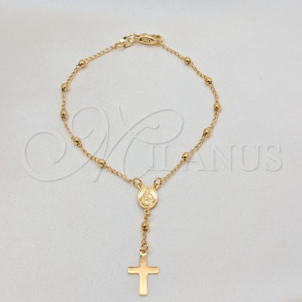 Gold Filled Bracelet — Bracelet Rosary Cross and Virgen Maria Design Polished — main product view — SKU 153512 | Oro Laminado brazalete — Bracelet Rosary cruz and Virgen Maria diseño pulido — SKU 153512