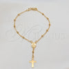 Oro Laminado Bracelet Rosary, Gold Filled Style Cross and Virgen Maria Design, Polished, Golden Finish, 09.02.0067