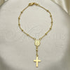 Oro Laminado Bracelet Rosary, Gold Filled Style Cross and Divino NiÃ±o Design, Polished, Golden Finish, 09.02.0068