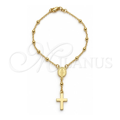 Oro Laminado Bracelet Rosary, Gold Filled Style Cross and Divino NiÃ±o Design, Polished, Golden Finish, 09.02.0068