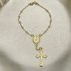 Oro Laminado Bracelet Rosary, Gold Filled Style Cross and Altagracia Design, Polished, Golden Finish, 09.12.0002.08