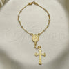 Oro Laminado Bracelet Rosary, Gold Filled Style Cross and Altagracia Design, Polished, Golden Finish, 09.12.0002.08