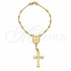 Oro Laminado Bracelet Rosary, Gold Filled Style Cross and Altagracia Design, Polished, Golden Finish, 09.12.0002.08