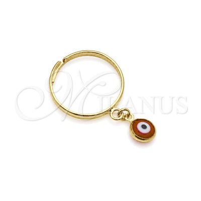 Oro Laminado Elegant Ring, Gold Filled Style Evil Eye Design, with Garnet Crystal, Polished, Golden Finish for wholesale, main product view