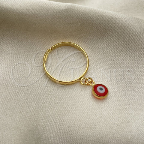 Oro Laminado Elegant Ring, Gold Filled Style Evil Eye Design, with Garnet Crystal, Polished, Golden Finish, 01.02.0004 (One size fits all)