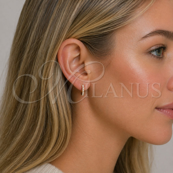 Gold Filled Hoop Earrings — Huggie Hoop with Ivory Pearl Polished 02. — alternate product view — SKU 153521 | Oro Laminado aretes de aro — Huggie Hoop with Ivory Pearl pulido 02. — SKU 153521