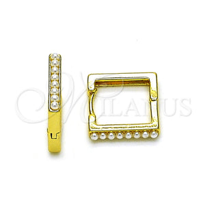 Gold Filled Hoop Earrings — Huggie Hoop with Ivory Pearl Polished 02. — main product view — SKU 153522 | Oro Laminado aretes de aro — Huggie Hoop with Ivory Pearl pulido 02. — SKU 153522