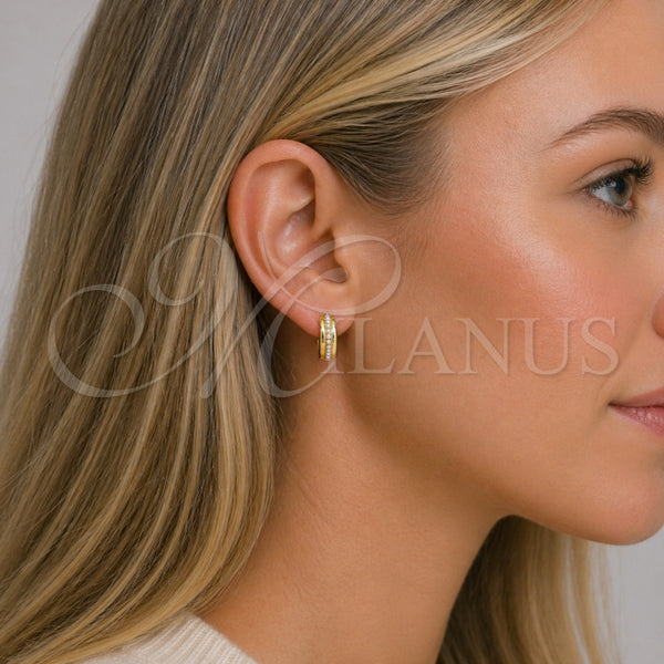 Gold Filled Hoop Earrings — Huggie Hoop with Ivory Pearl Polished 02. — alternate product view — SKU 153524 | Oro Laminado aretes de aro — Huggie Hoop with Ivory Pearl pulido 02. — SKU 153524