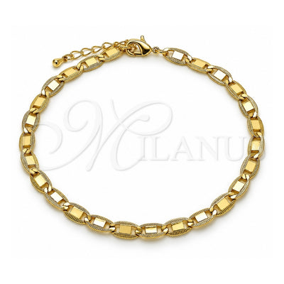 Oro Laminado Basic Anklet, Gold Filled Style Mariner Design, Diamond Cutting Finish, Golden Finish, 04.63.1417.10 (100 Gauge, 06 MM Thickness, 10 Inches Length)