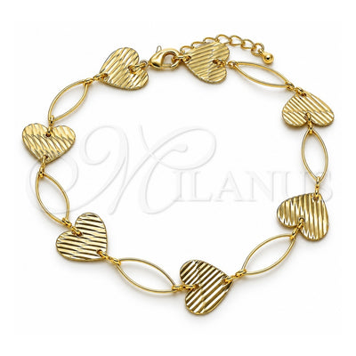 Oro Laminado Fancy Anklet, Gold Filled Style Heart Design, Diamond Cutting Finish, Golden Finish, 5.032.006.1.10 (15 MM Thickness, 10 Inches Length)