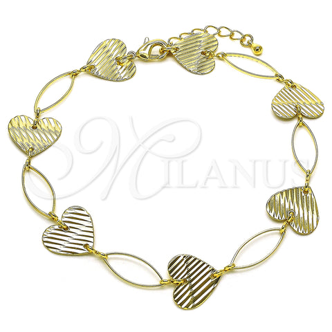 Oro Laminado Fancy Anklet, Gold Filled Style Heart Design, Diamond Cutting Finish, Golden Finish, 5.032.006.1.10 (15 MM Thickness, 10 Inches Length)
