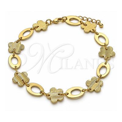 Oro Laminado Fancy Anklet, Gold Filled Style Flower Design, Polished, Golden Finish, 5.032.007.1.10 (13 MM Thickness, 10 Inches Length)