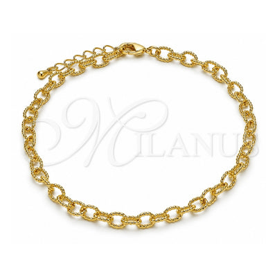 Oro Laminado Fancy Anklet, Gold Filled Style Rolo Design, Diamond Cutting Finish, Golden Finish, 04.63.1422.10 (06 MM Thickness, 10 Inches Length)