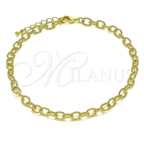 Oro Laminado Fancy Anklet, Gold Filled Style Rolo Design, Diamond Cutting Finish, Golden Finish, 04.63.1422.10 (06 MM Thickness, 10 Inches Length)