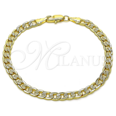 Oro Laminado Basic Bracelet, Gold Filled Style Pave Cuban Design, Diamond Cutting Finish, Golden Finish, 04.63.1423.08 (100 Gauge, Thickness, 8 Inches Length)