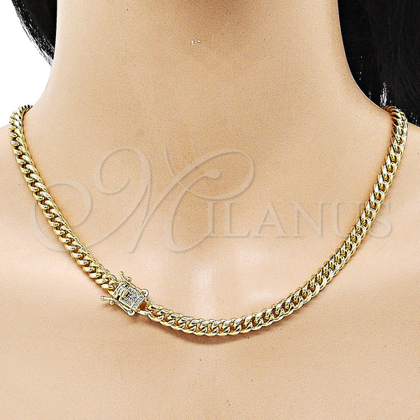 Gold Filled Necklace — Basic Necklace Miami Cuban Design with White Micro — alternate product view — SKU 153539 | Oro Laminado collar — básico Necklace Miami Cuban diseño with blanco Micro — SKU 153539