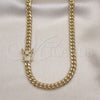 Oro Laminado Basic Necklace, Gold Filled Style Miami Cuban Design, with White Micro Pave, Polished, Golden Finish, 04.156.0465.16 (160 Gauge, 06 MM Thickness, 16 Inches Length)
