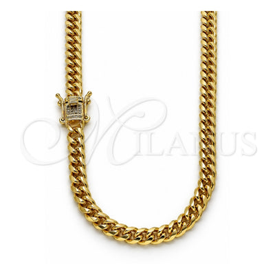 Oro Laminado Basic Necklace, Gold Filled Style Miami Cuban Design, with White Micro Pave, Polished, Golden Finish, 04.156.0465.16 (160 Gauge, 06 MM Thickness, 16 Inches Length)