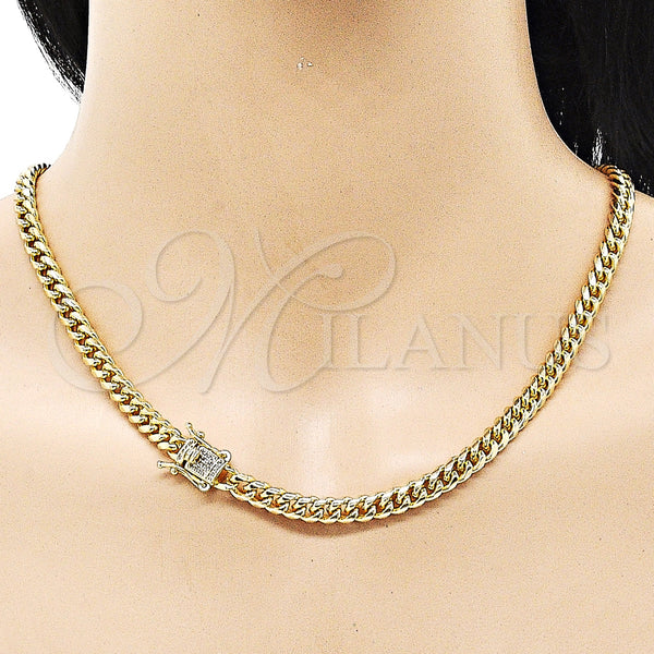 Gold Filled Necklace — Basic Necklace Miami Cuban Design with White Micro — alternate product view — SKU 153540 | Oro Laminado collar — básico Necklace Miami Cuban diseño with blanco Micro — SKU 153540