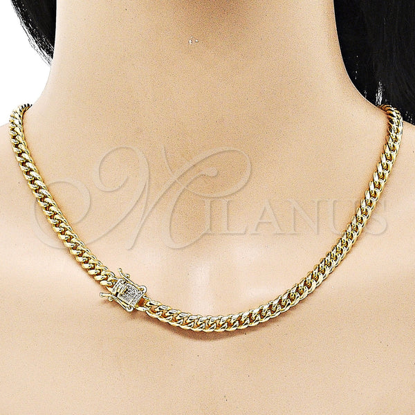 Gold Filled Necklace — Basic Necklace Miami Cuban Design with White Micro — alternate product view — SKU 153541 | Oro Laminado collar — básico Necklace Miami Cuban diseño with blanco Micro — SKU 153541