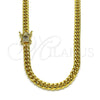 Oro Laminado Basic Necklace, Gold Filled Style Miami Cuban Design, with White Micro Pave, Polished, Golden Finish, 04.156.0465.20 (160 Gauge, 06 MM Thickness, 20 Inches Length)