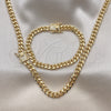 Oro Laminado Necklace and Bracelet, Gold Filled Style Miami Cuban Design, with White Micro Pave, Polished, Golden Finish, 06.156.0002